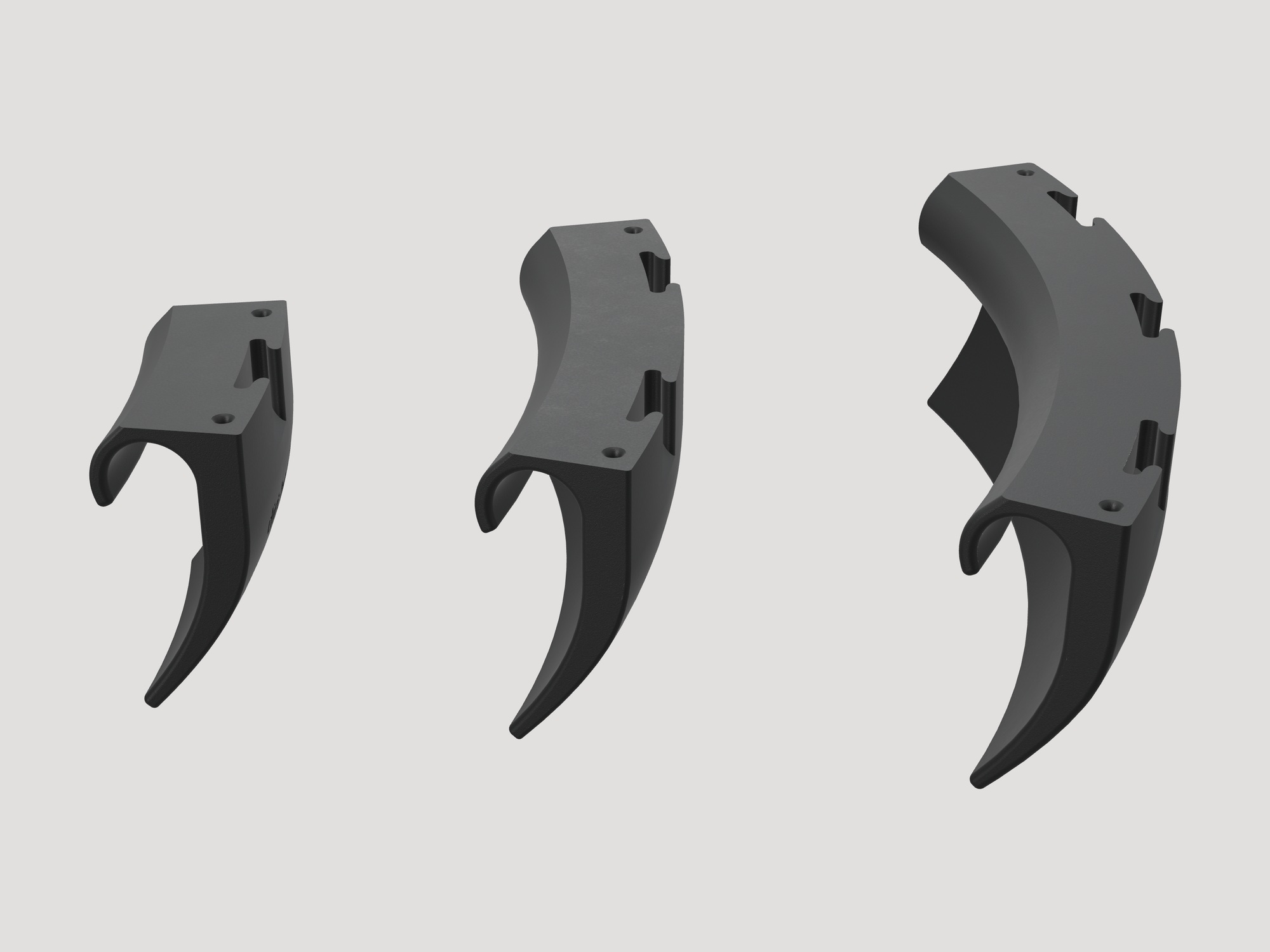 Single, double and triple mounting hooks side by side